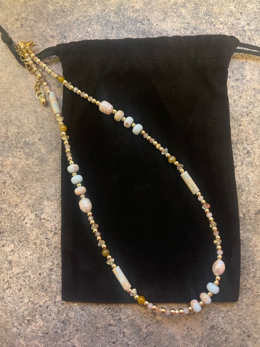 Marlyn Schiff Gold and Pale Blue Beaded Necklace